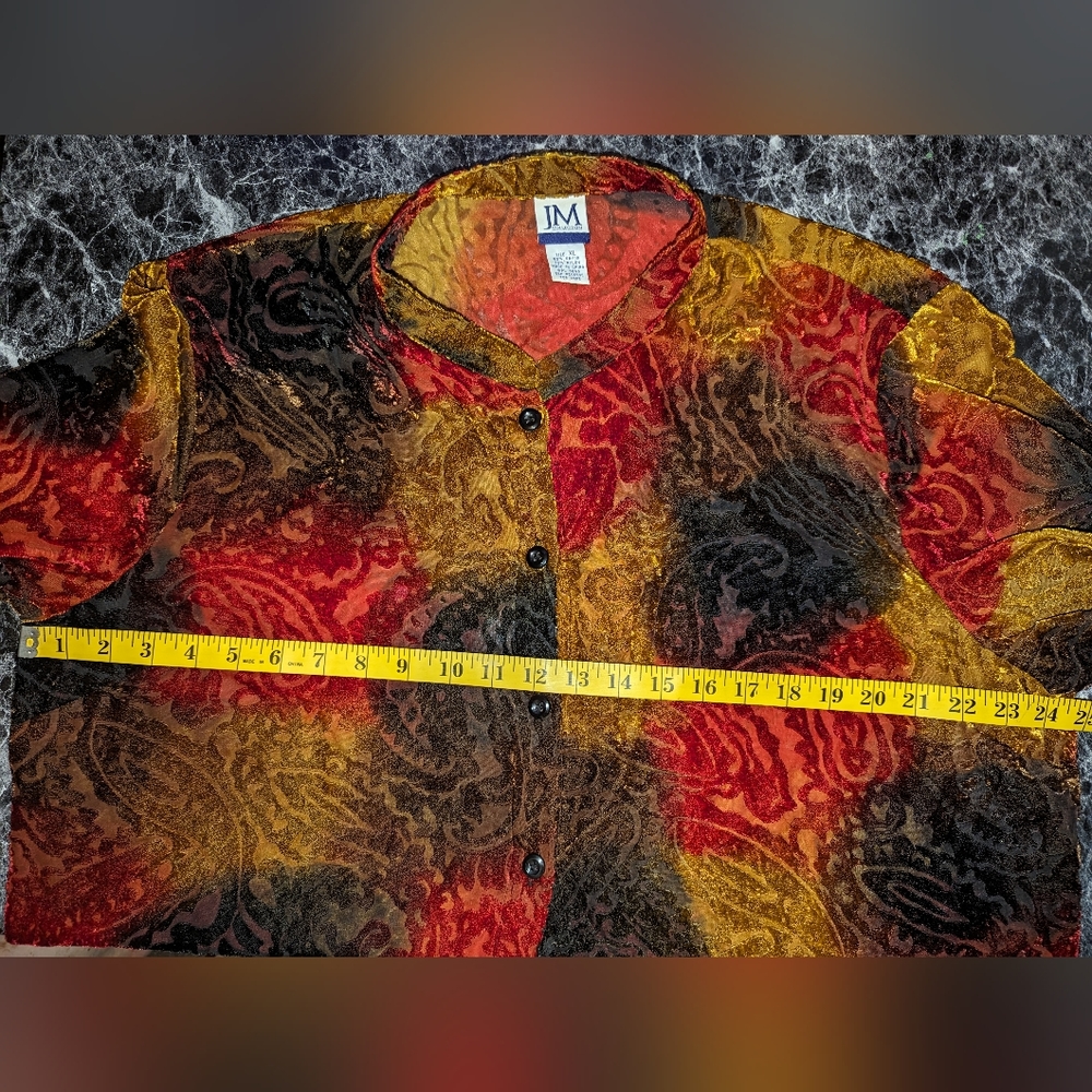 JM COLLECTION Burnt Velvet Button Down XL - Picture 8 of 10